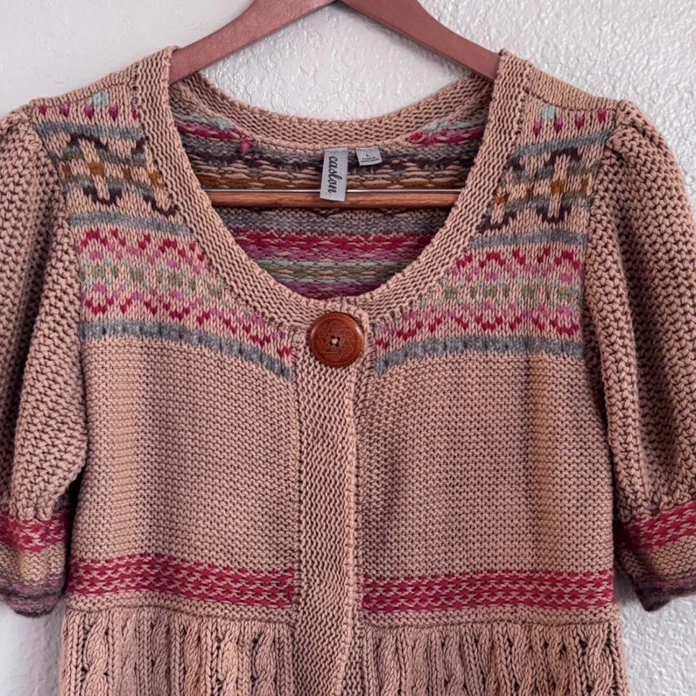 Vintage Caslon Fair Isle‎ Yoke Babydoll Knit Cardigan Cozy Cabincore Size L